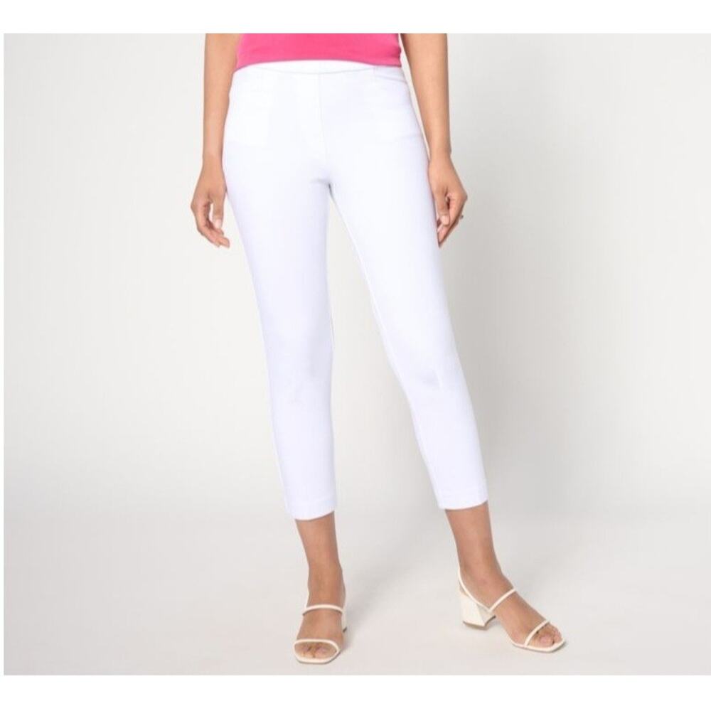 Susan Graver Size L White Status Stretch Ponte Slim Leg Crop Pant A634115 NWOT